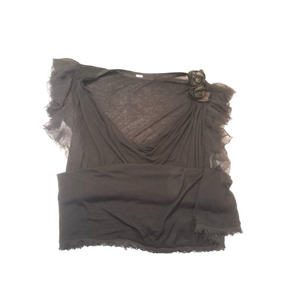Valentino Couture Elegant Romantic Evening Tulle Flutter Sleeve Flowy XL Top - Picture 4 of 15